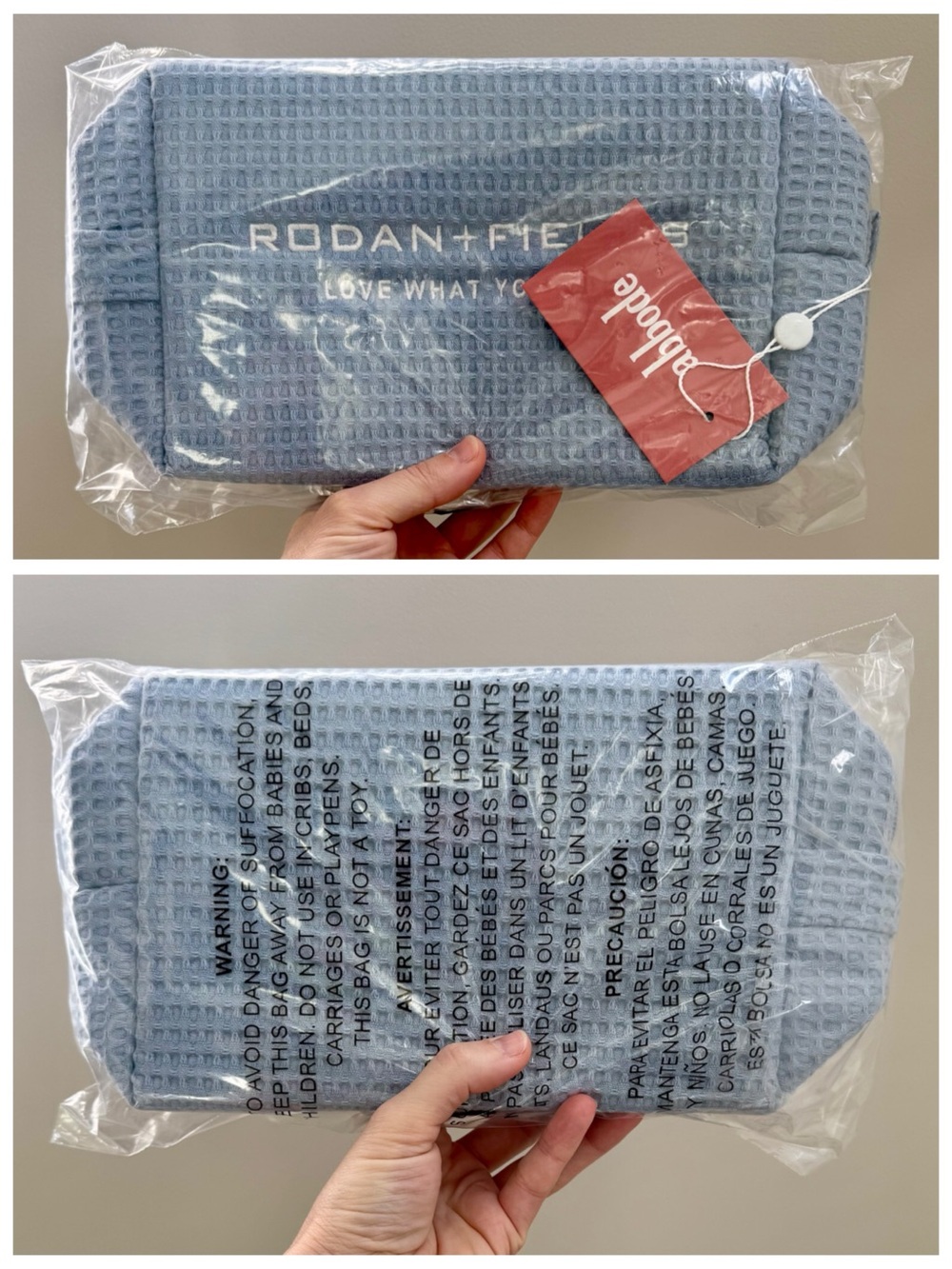 ABBODE R&F Waffle Knit Periwinkle Blue Cotton Cosmetic Bag, Large Zip-Around - Picture 6 of 17